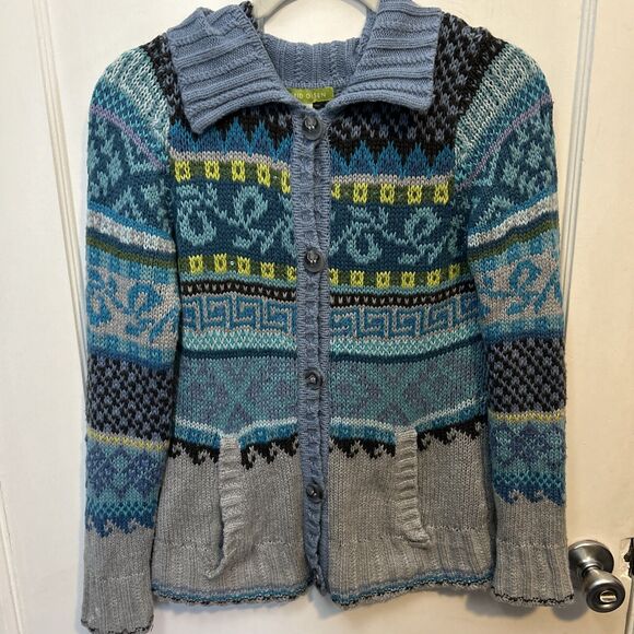 Sigrid Olsen Silk Rabbit Hair Fair Isle Knit Button Up Cardigan Jumper Small - Picture 1 of 8